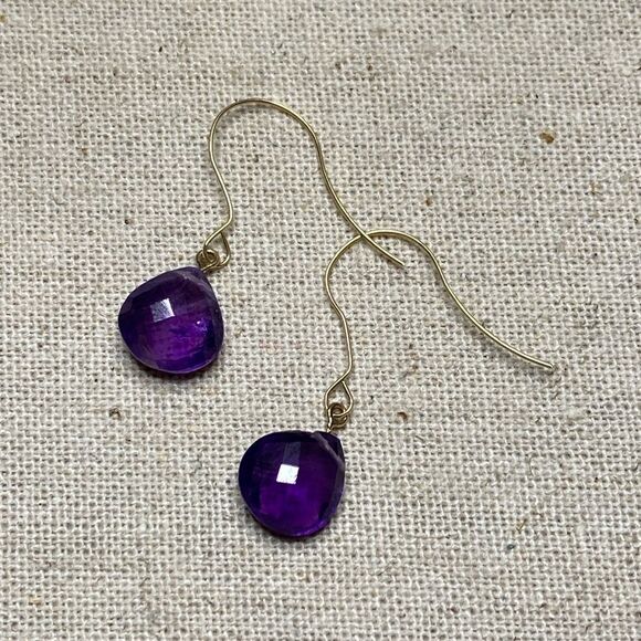 💛 NEW 14k Yellow Gold Bricolette Amethyst Drop Earrings - Picture 1 of 6